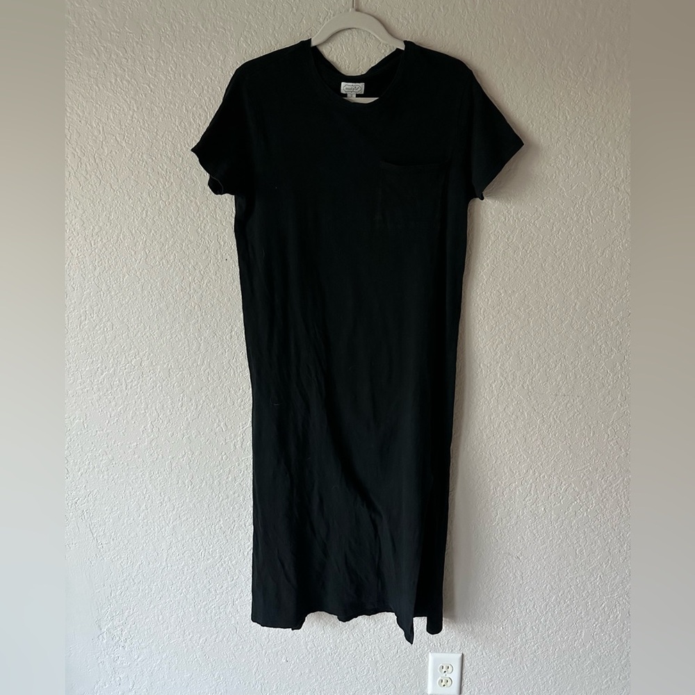 Mud Pie Black T Shirt Midi Dress Small Pocket Casual Relaxed Shift Dress